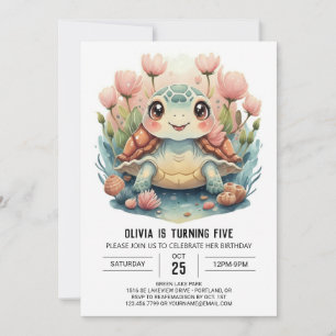 Invitation Joyeux Chic Turtle Girl Anniversaire