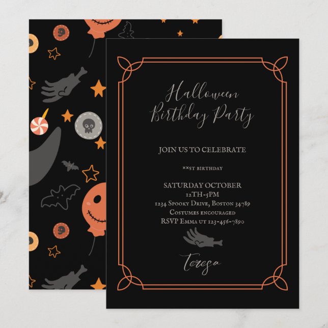 Invitation Joyeux Costume d'Halloween fête d'anniversaire (Devant / Derrière)