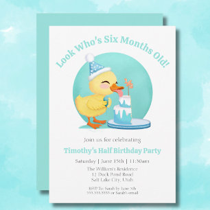 Invitation Joyeux demi-anniversaire bébé canard avec fête de 