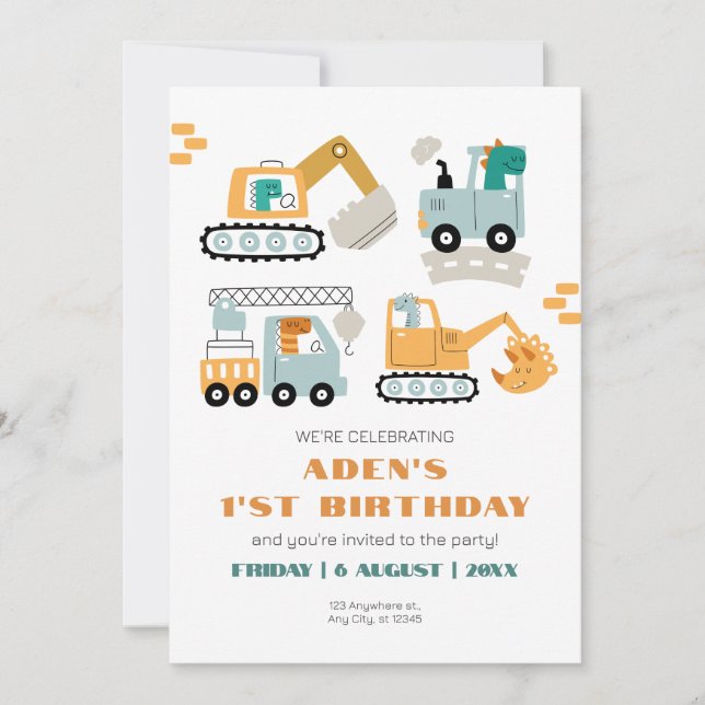 Invitation Joyeux Dino Party 1'st Birthday (Devant)