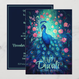 Invitation Joyeux Diwali Festival des lumières Peacock