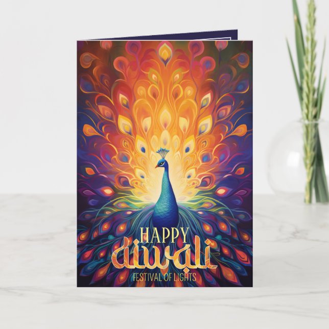 Invitation Joyeux Diwali Vibrant Peacock Festival des lumière (Devant)