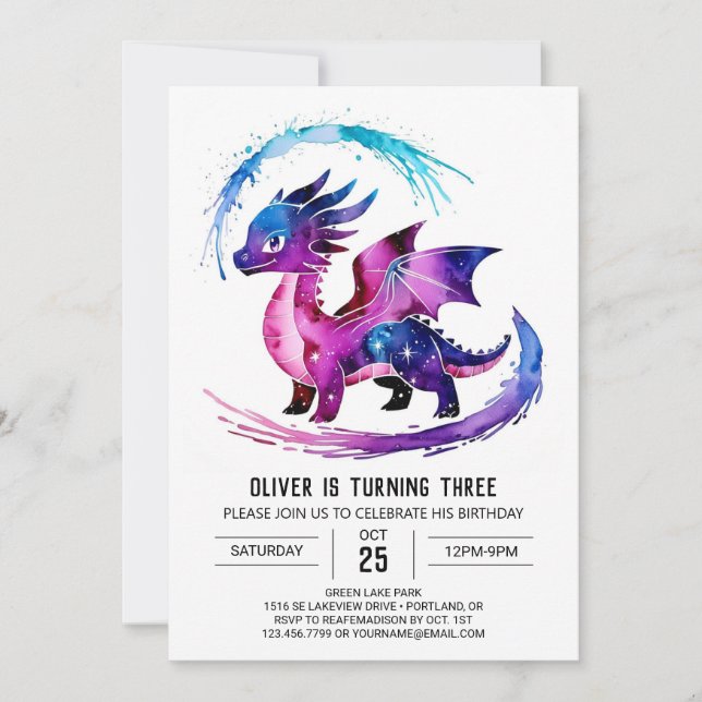 Invitation Joyeux Dragon Digital Boy Anniversaire (Devant)