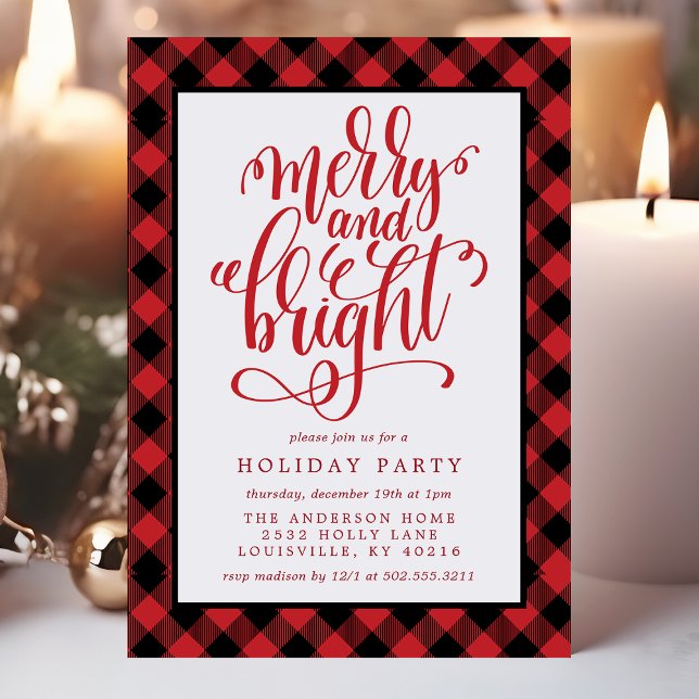 Invitation Joyeux et brillant Buffalo Plaid Noël P (Créateur téléchargé)