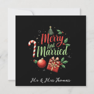 Invitation Joyeux et mariés célébrant votre premier Noël