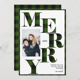 Invitation Joyeux | Green Buffalo Plaid Vertical Photo Holida