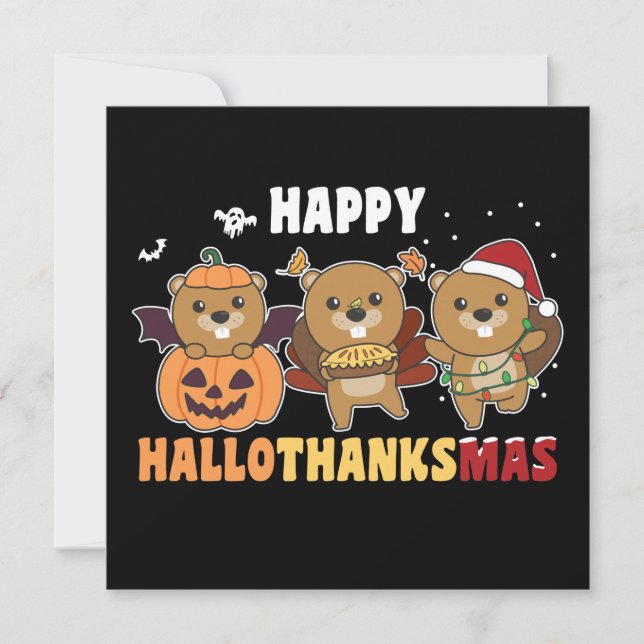 Invitation Joyeux Hallothanksmas Beaver Christmas Beaver Invi (Devant)