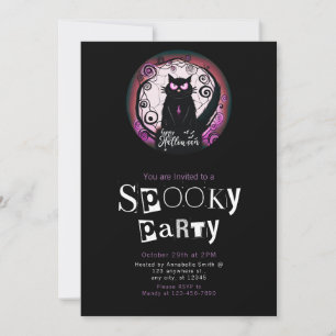 Invitation Joyeux Halloween Chat noir rouge et Halloween viol