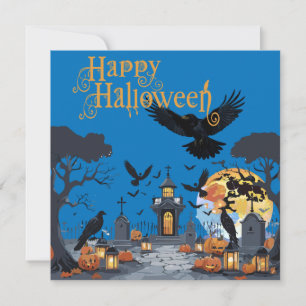 Invitation Joyeux Halloween Cimetière Hanté Avec Tombe Effray