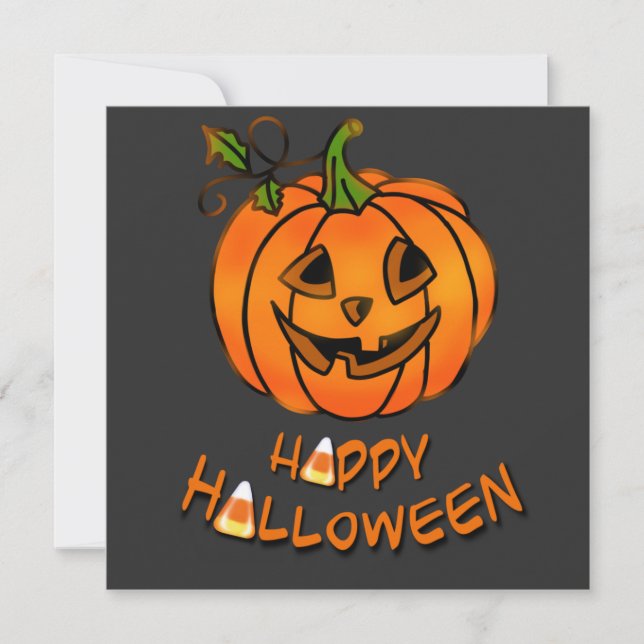 Invitation Joyeux Halloween | CITROUILLE | maïs-bonbons (Devant)