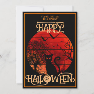 Invitation Joyeux Halloween Costume de Chat Noir Chauve-Souri