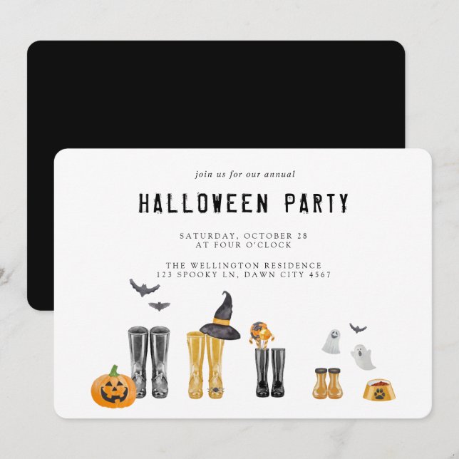 Invitation Joyeux Halloween Cute Éffrayante Watercolor Party (Devant / Derrière)