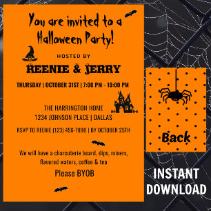 Invitation Joyeux Halloween Fête Halloween noire et orange