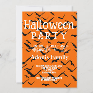 Invitation Joyeux Halloween moderne Black Bat Oranges