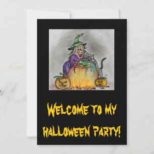 Invitation Joyeux Halloween Sorcière Chat