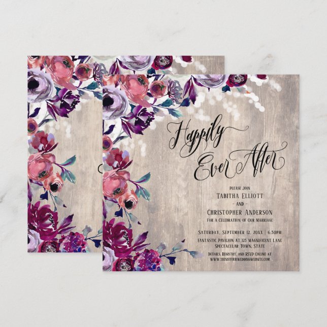 Invitation Joyeux Jour Après Fleurs Gras Bois pâle & Lumières (Devant / Derrière)