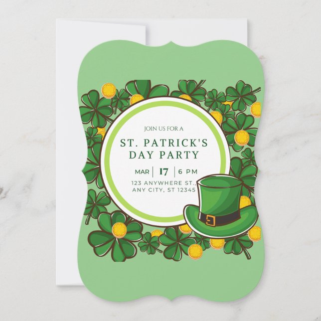Invitation Joyeux Jour de la Saint Patrick Party Leprechaun & (Devant)