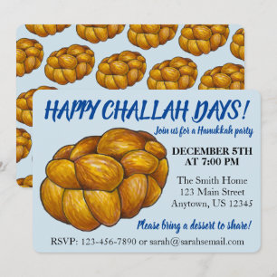 Invitation Joyeux Jours de Challah Parti Hanoukka Fêtes juive