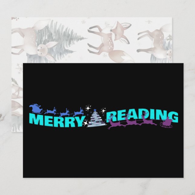 Invitation Joyeux Lecture Wavy Texte Typographie Reindeer (Devant / Derrière)