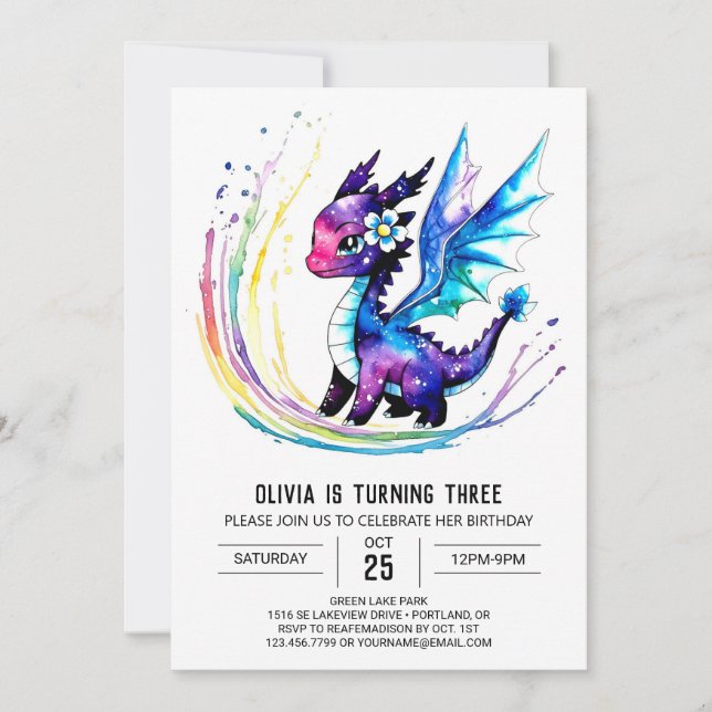 Invitation Joyeux Majestic Dragon Digital Girl Anniversaire (Devant)