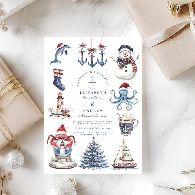 Invitation Joyeux Mariage de Noël maritime (Créateur téléchargé)