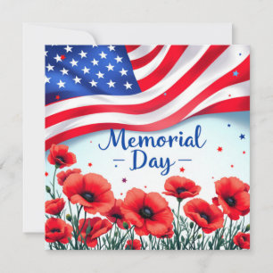 Invitation Joyeux Memorial Day Red Poppies Militaires