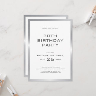 Invitation Joyeux modèle d'anniversaire avec blanc et argent