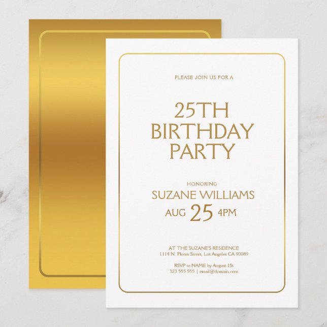 Invitation Joyeux modèle d'anniversaire avec bordure or sur b (Devant / Derrière)