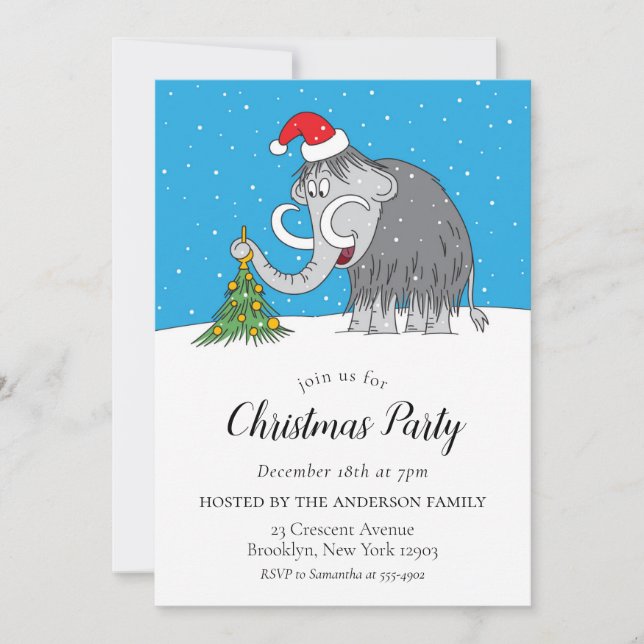 Invitation Joyeux Noël Arbre mignonne Santa Hat Mammoth Party (Devant)