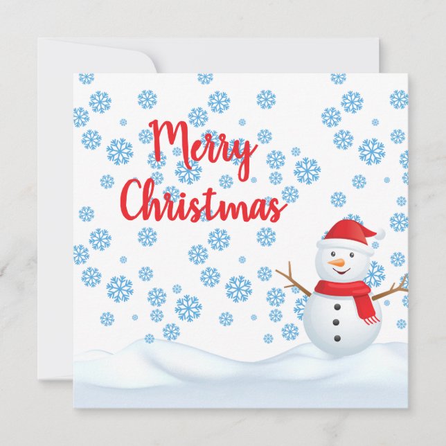 Invitation Joyeux Noël avec Snowflakes, Snowman avec Scarf (Devant)