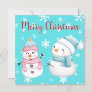 Invitation Joyeux Noël avec Snowflakes, Snowman & Woman
