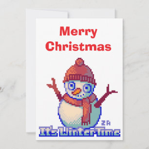 Invitation Joyeux Noël Bonhomme de Neige Pixel Art