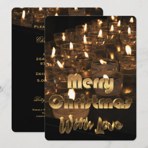 Invitation Joyeux Noël Bougie Lumières Black Gold Texte