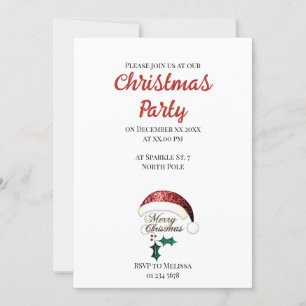 Invitation Joyeux Noël chapeau de Père Noël Rouge Or Vert Pai