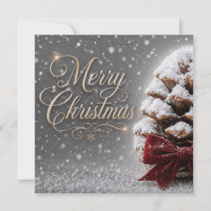 Invitation Joyeux Noël Cône de Pin Recouvert de Neige