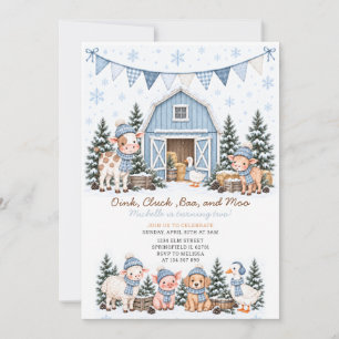 Invitation Joyeux Noël Cute Farm Animal Hiver Anniversaire