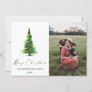 Invitation Joyeux Noël Elegant Aquarelle Pine Tree photo