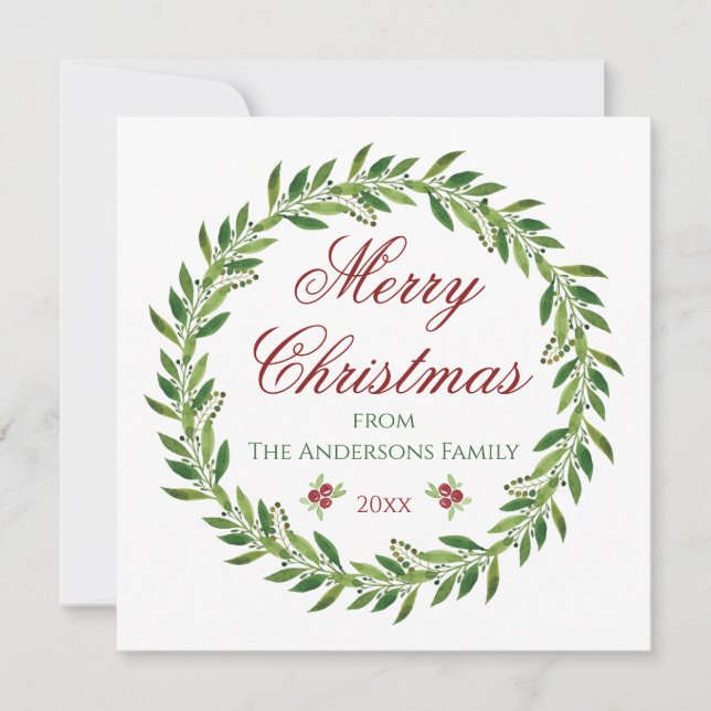 Invitation Joyeux Noël Famille Wreath d'hiver (Devant)