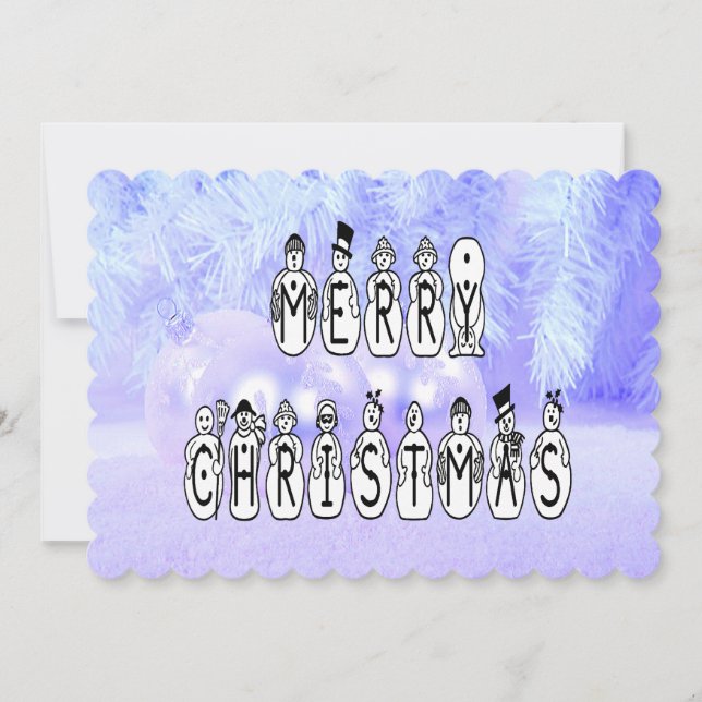 Invitation Joyeux Noël gens de neige Police, Blue Tint neige (Devant)