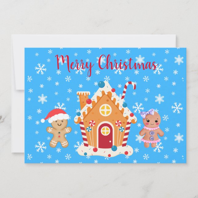 Invitation Joyeux Noël Gingerbread Homme, Femme & Maison (Devant)