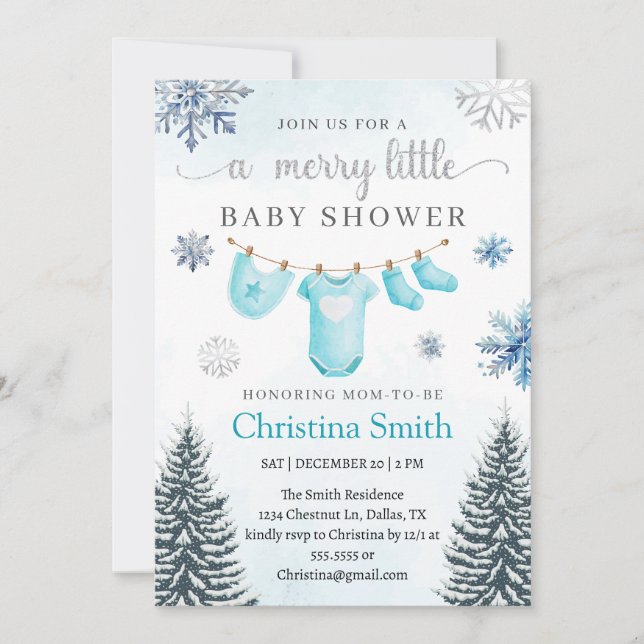 Invitation Joyeux Noël hiver Wonderland bébé garçon douche (Devant)