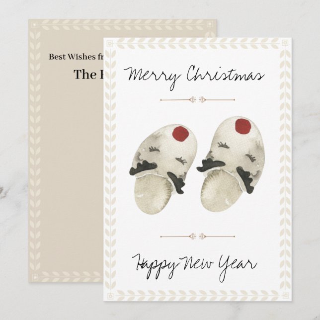 Invitation Joyeux Noël Joyeux Nouvel An Chaussons Aquarelle (Devant / Derrière)