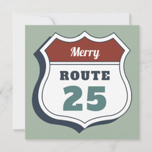 Invitation joyeux noël juillet route 25 panneau voyage vintag