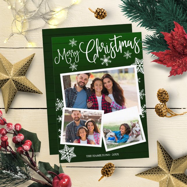 Invitation Joyeux Noël mignon Flocon de neige Rustique 3 Phot (Créateur téléchargé)