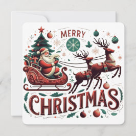 Invitation Joyeux Noël Père Noël Traîneau & Renne Festif