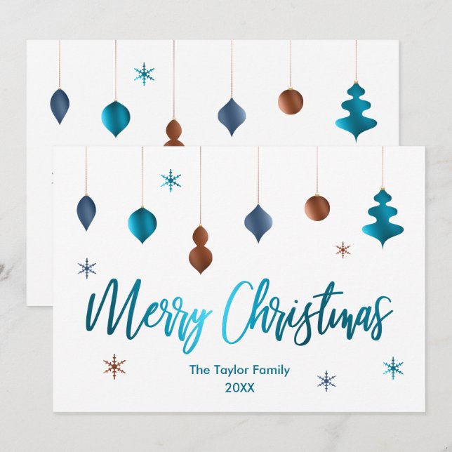 Invitation Joyeux Noël Retro Cuivre Turquoise Décor Marine (Devant / Derrière)