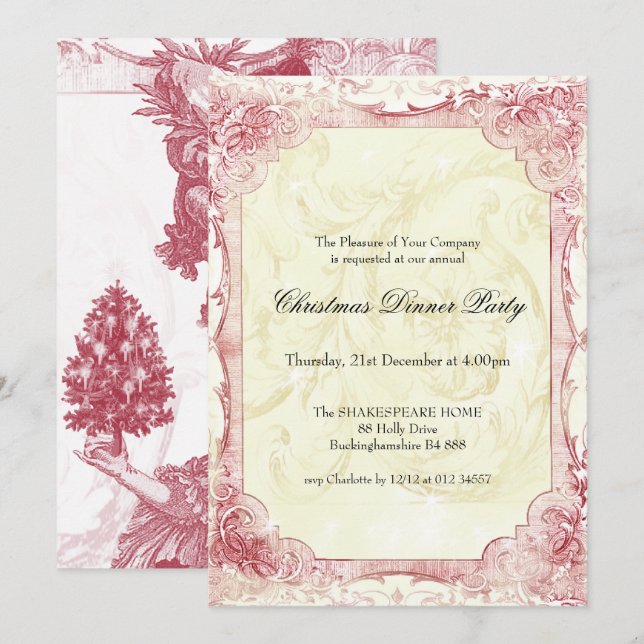 Invitation Joyeux Noel rouge Festive (Devant / Derrière)