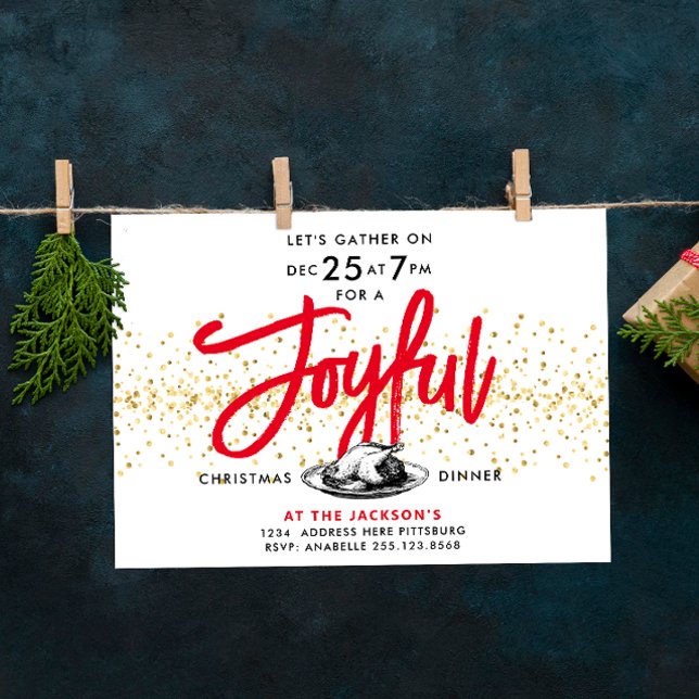 Invitation Joyeux Noël Rouge moderne Dîner Turquie Script (Créateur téléchargé)