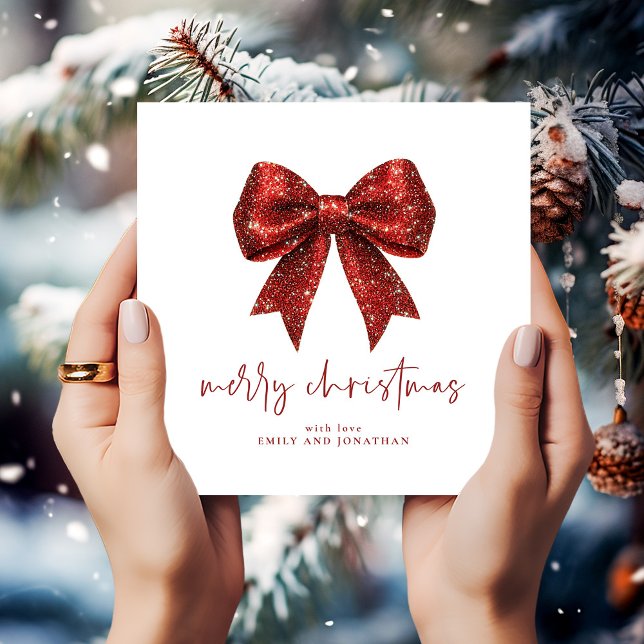 Invitation Joyeux Noël Rouge Parties scintillant Coquette Bow (Créateur téléchargé)