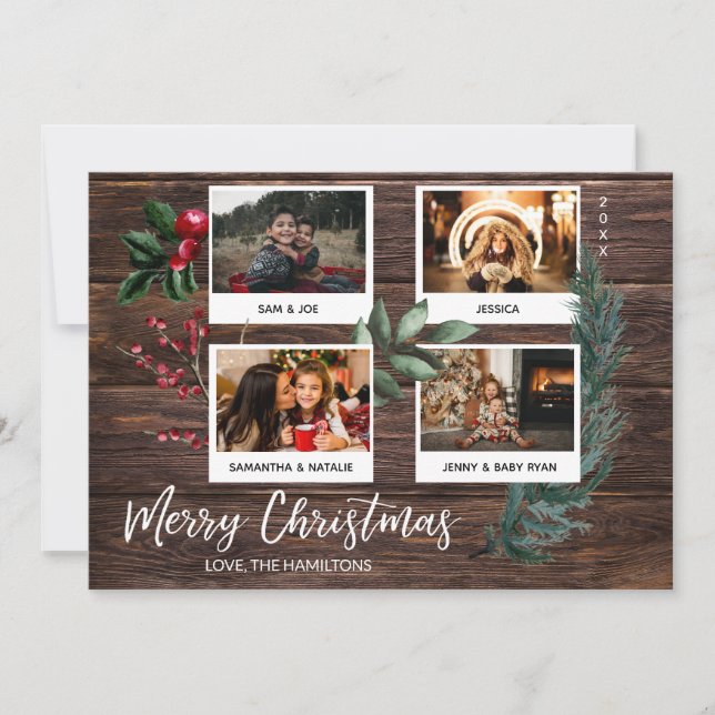 Invitation Joyeux Noël rustique - Instant 4 photos multi (Devant)